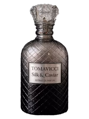 Tomavicci Silk & Caviar perfumy niszowe extrait de parfum w eleganckim flakonie, drzewno-szyprowa kompozycja z nutami bergamotki, cyprysu, kardamonu, róży, jaśminu, ambry i mchu dębowego.